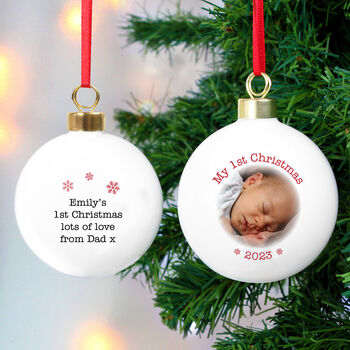 Personalised Baby's First Christmas Photo Bauble, 4 of 6