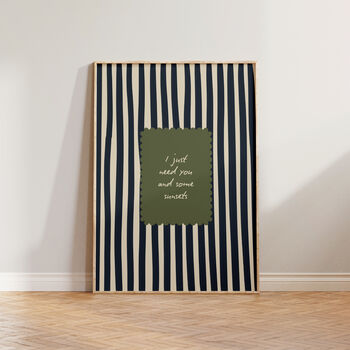 I Just Need You And Sunsets Striped Wall Print, 3 of 8
