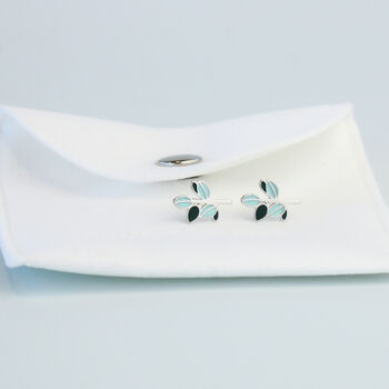 Sterling Silver Blue Leaf Stud Earrings, 5 of 5