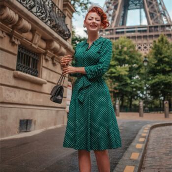 Violet Dress In Green Ditzy Dot Vintage 1940s Style, 2 of 2