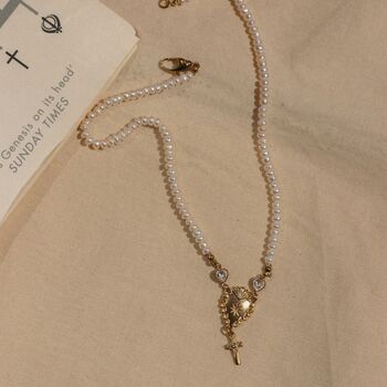 Handmade Freshwater Pearl Sacred Heart Rosary Choker, 8 of 9