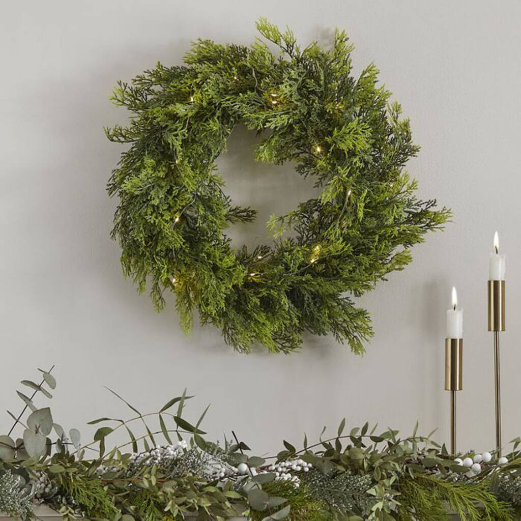 Artificial Foliage Christmas Door Wreath With Lights By The Wedding of ...
