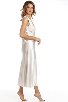 English Made Ivory Bridal Long Satin Nightdress With Lace, 2 of 5