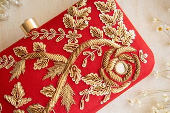 Anika – Red Silk Embroidered Clutch, 4 of 4
