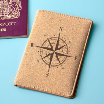 Personalised Natural Cork Passport Holder With Compass Design, 2 of 7