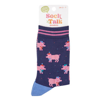 Party Pigs Funny Bamboo Ankle Socks Women's Navy, 3 of 4