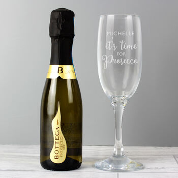 Personalised ‘Time For Prosecco’ Flute And Mini Bottle Gift Set, 2 of 3