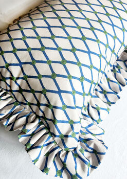 Lattice Frill Trim Cotton Cushion, 5 of 6