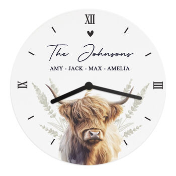 Personalised Highland Cow Wooden Wall Clock, 4 of 6