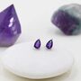 Sterling Silver Tiny Genuine Amethyst Droplet Stud Earrings, thumbnail 6 of 11