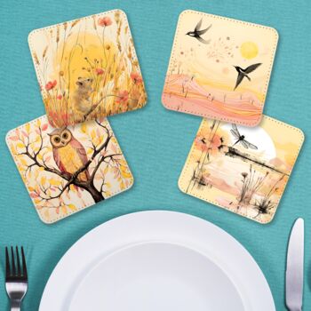 Whimsical Wildlife Set Of Four Pu Leather Coasters, 5 of 8