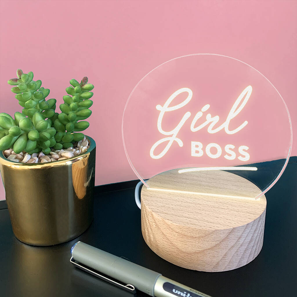 Engraved 'Girl Boss' Motivational Mini Desk Lamp, 1 of 3