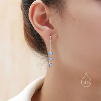 Blue Opal Dangle Charm Hoop Earrings, 7 of 11
