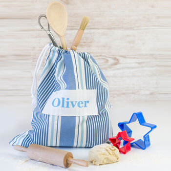 Personalised Children's Baking Set In A Striped Bag, 4 of 12