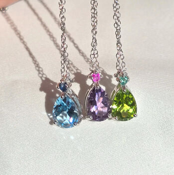 Blue Sapphire And Blue Topaz Pear Cut Pendant Necklace In Sterling Silver And Gold Vermeil, 6 of 12