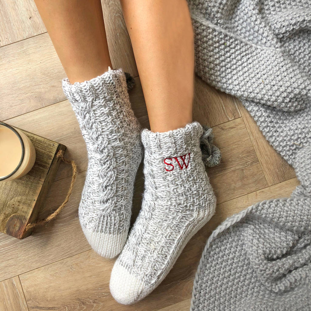 Women's Embroidered Cable Knit Slippers By Solesmith