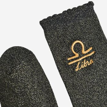 Women's Glitter Socks Black Gold Zodiac Libra, 4 of 5