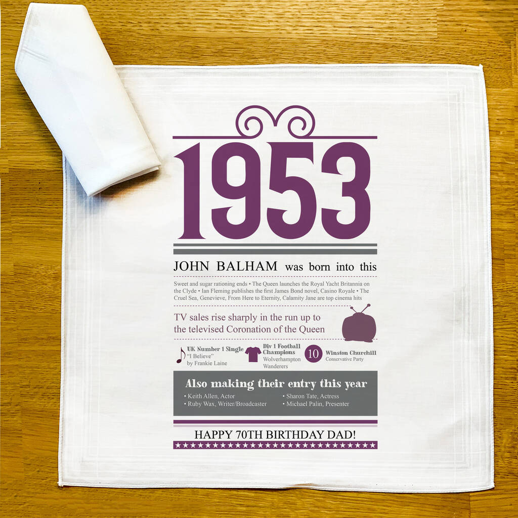 Personalised 70th Birthday Gift Handkerchief Pair, 1 of 10