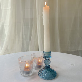 Blue Pressed Glass Candlestick, 2 of 5