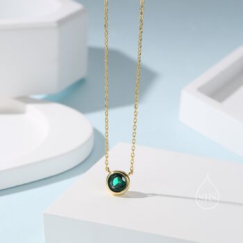 Emerald Green Cz Bezel Pendant Necklace, 3 of 11