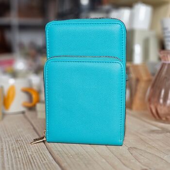 Cross Body Double Zipped Mobile Phone Bag In Teal, 2 of 2