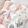 Personalised Pink Floral Swan Baby Towels Three Pack, thumbnail 1 of 8