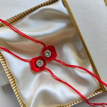 Red Soft Floral Rakhi For Kids And Adults, 2 of 6