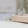 Silver Plated Crystal Star And Moon Stud Earrings, thumbnail 2 of 3