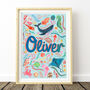 Personalised Blue Sea Life Name Print | Under The Sea Nursery Wall Art | Ocean Baby Gift, thumbnail 3 of 7