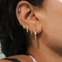 18 Kt Gold Pave Bamboo Heart Hoop Earrings, thumbnail 5 of 9