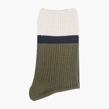 Glitter Mid Calf Ribbed Cotton Boot Socks Contrast Cuff Khaki Cream, 3 of 3