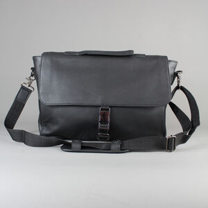 Black Leather Laptop Messenger Bag With Gunmetal Zip By LeatherCo.