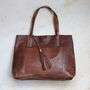 Soft Leather Tote Bag With Tassel, Brown, thumbnail 2 of 5