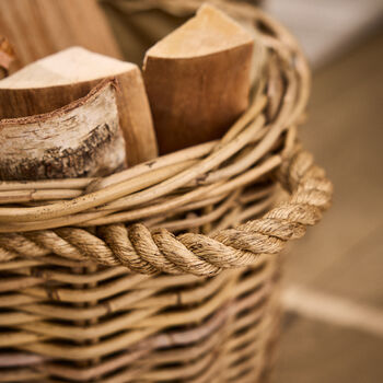 Round Woven Wicker Log Basket With Rope Handles, 5 of 5