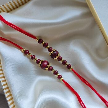 Golden Red Sandalwood Beaded Rakhi For Brother, 3 of 5