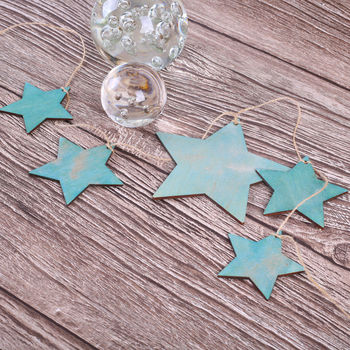 Blue And Gold Wooden Hanging Star Bunting, 4 of 6