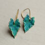 Verdigris Leaf Turquoise Green Earrings, thumbnail 3 of 7