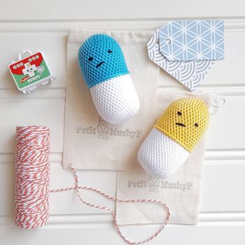 Crocheted Pill Rattle Science Soft Toy, 3 of 7