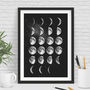 Moon Phase Art Print In Black And White, thumbnail 1 of 2