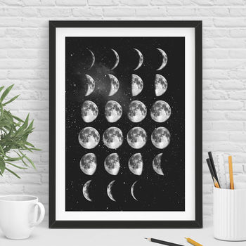 Moon Phase Art Print In Black And White, 2 of 5