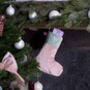 Luxury Mini Christmas Stocking Pink Blush Velvet, thumbnail 6 of 6