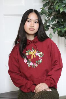 The Big Bow Embroidered Christmas Wreath Hoodie, 4 of 6