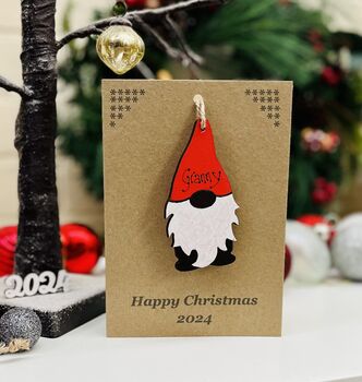 Personalised Grandson Decoration Gnome Christmas Card, 2 of 6