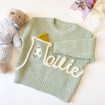 Personalised Polar Bear Woolly Hat Sweater Hand Felted Kids Jumper Custom Name, 3 of 5