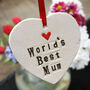 World's Best Mum Ceramic Hanging Heart, thumbnail 2 of 4