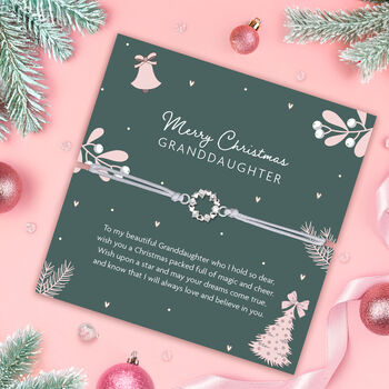 Merry Christmas Granddaughter Bracelet – Sparkling Wreath In White Gift Pouch, 2 of 6