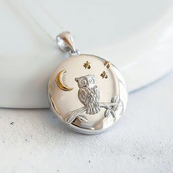 Personalised Sterling Silver And Yellow Gold Owl Locket, 2 of 11