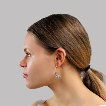 Botanical Leaf Silver Hoop Earrings, 11 of 11