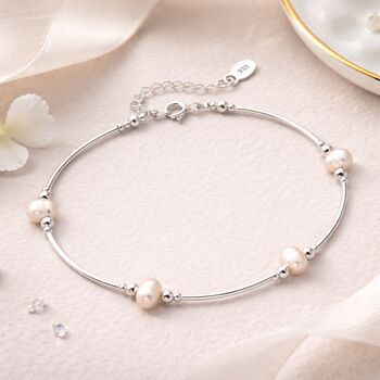 40th Birthday Sterling Silver Four Pearl Bracelet, 2 of 5