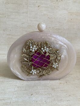 Ivory Hand Poured Pink Luxury Oval Resin Clutch, 9 of 10